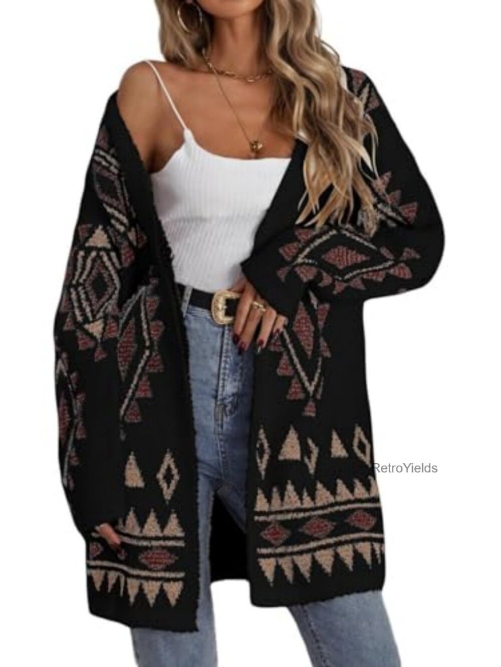 Women's Open Front Long Sleeve Chunky Knit Cardigan Boho Sweater